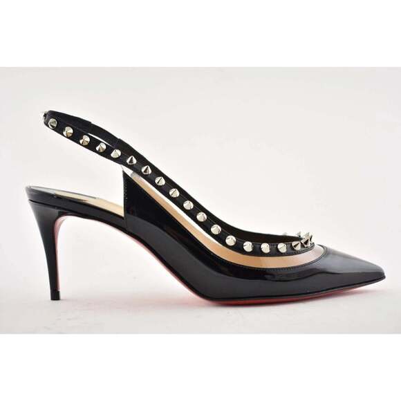 Christian Louboutin Brigadine 70 Black Patent PVC Slingback Spike Heel Pump 36.5 - Picture 2 of 10